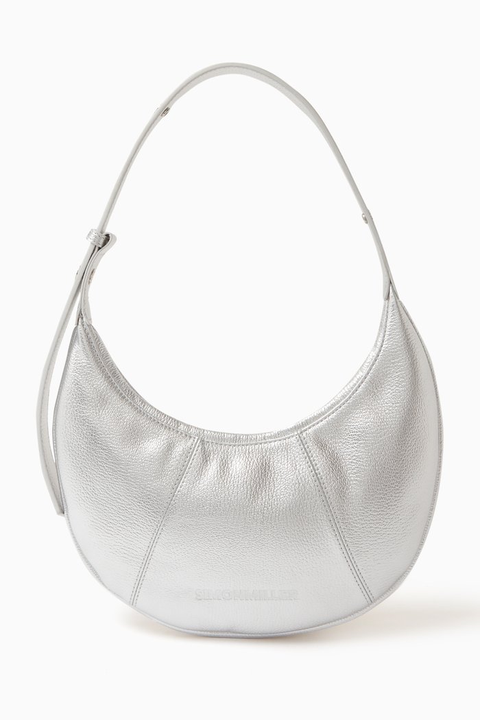 

Mini Dough Bag in Foil Leather, Silver