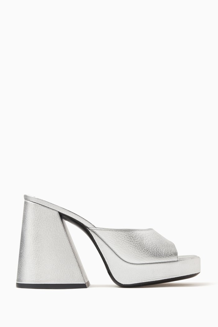 

Slice Mule Sandals in Metallic Foil Leather, Silver