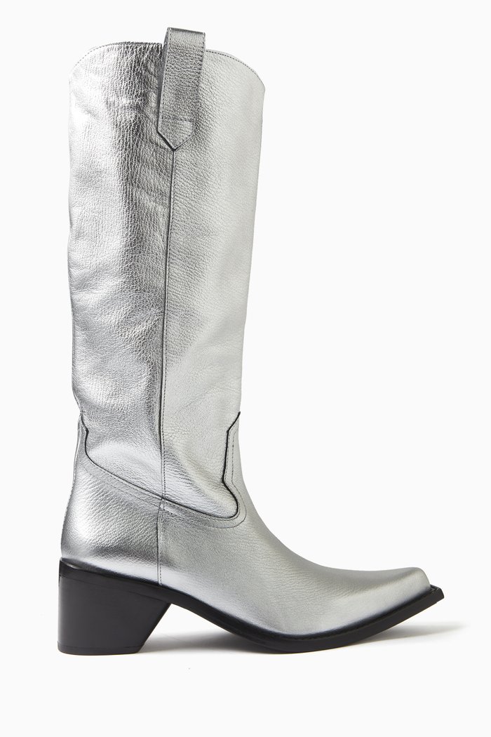 

Bandi Knee Boots in Metallic Leather, Silver