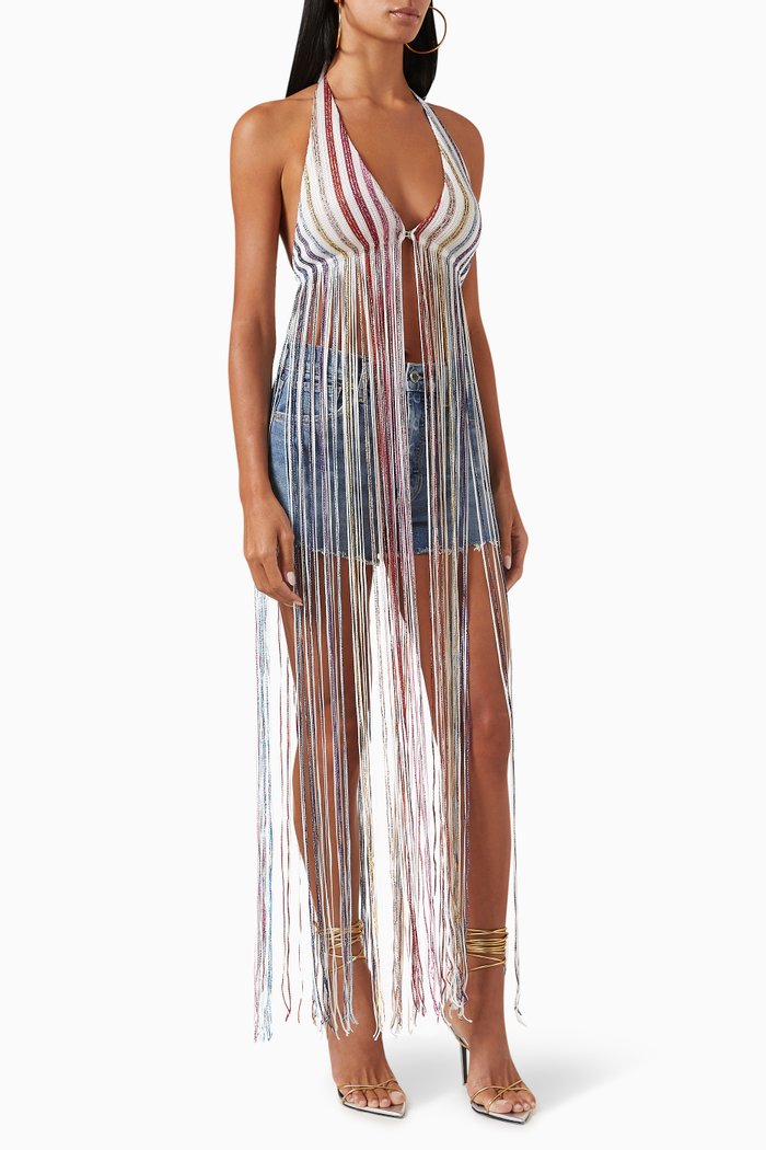 

Tassel Halterneck Top in Viscose, Multicolour