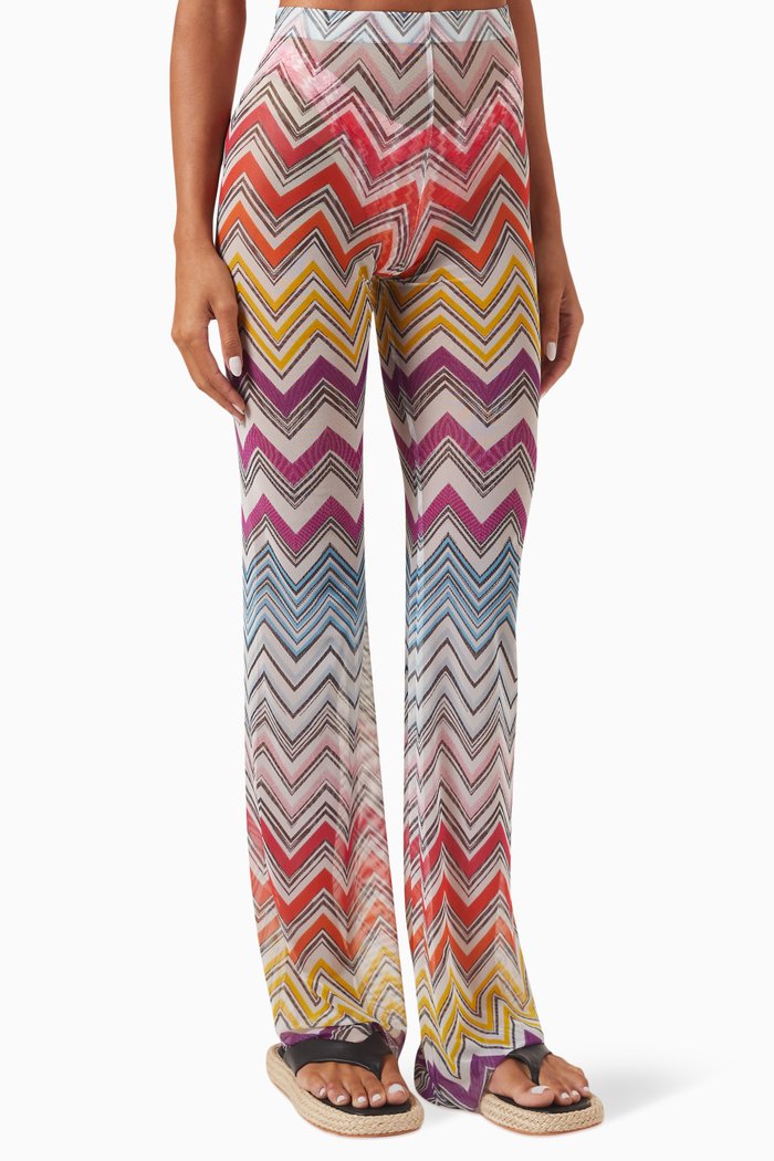 

Chevron-motif Sheer Pants in Stretch-knit, Multicolour