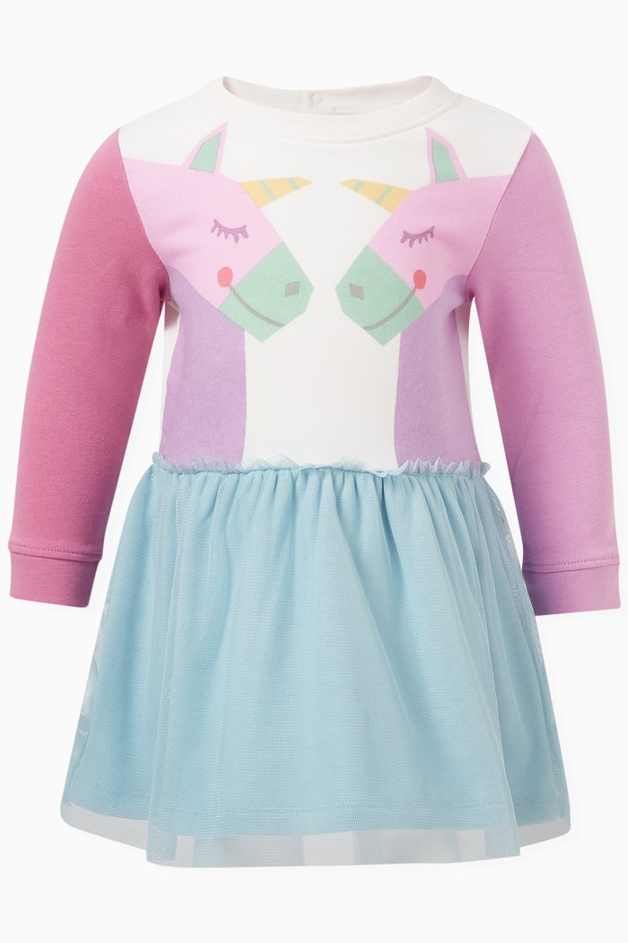 

Unicorn-print Dress in Cotton, Neutral