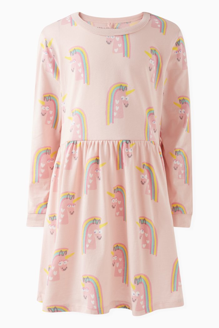 

Unicorn-print Dress in Cotton, Pink