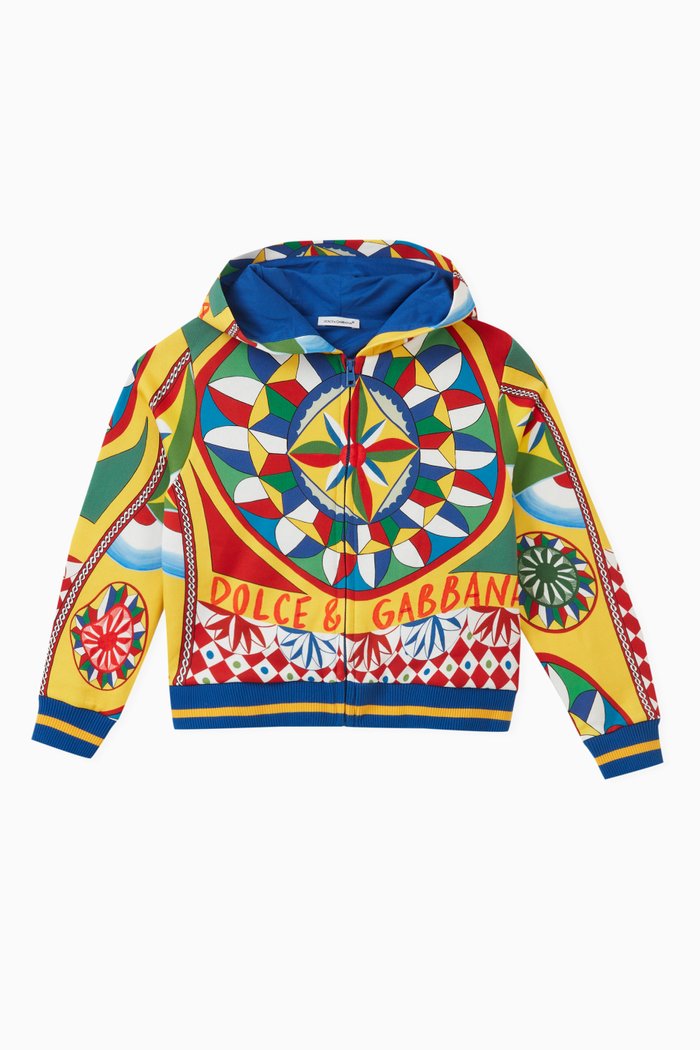 Carretto Print Hoodie in Cotton, Multicolour
