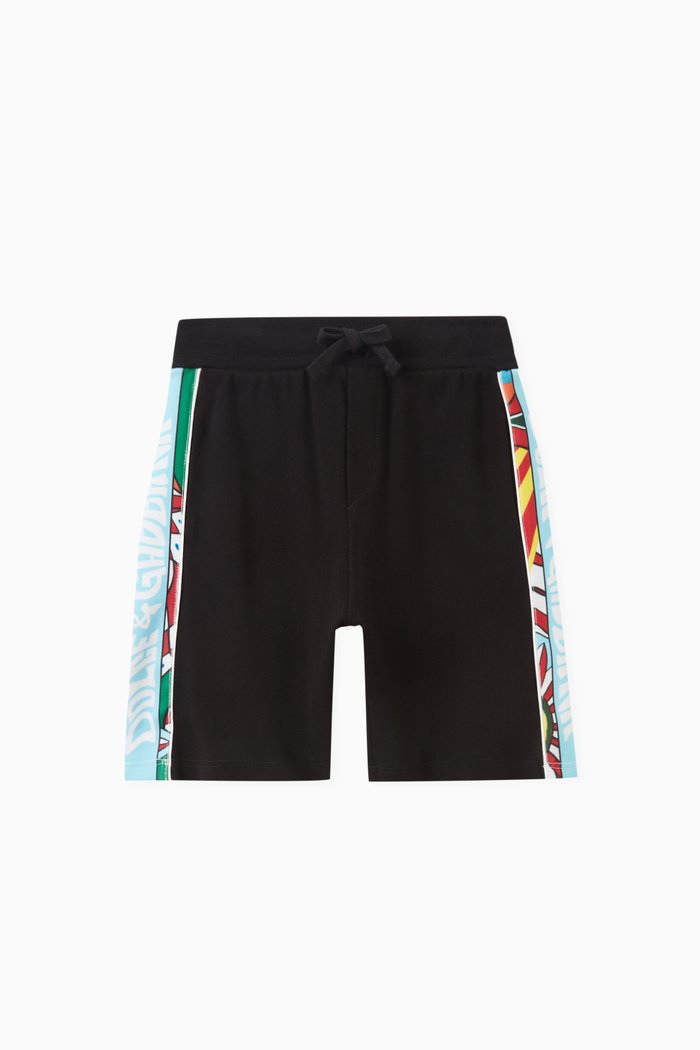 

Carretto Print Band Shorts in Cotton, Black