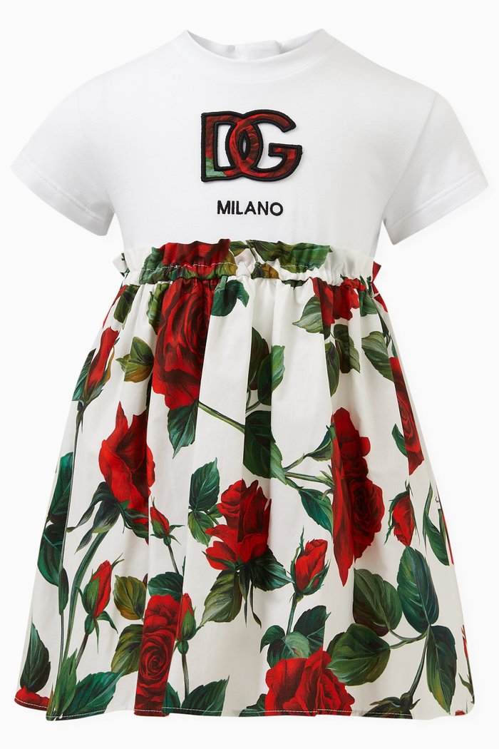 

Roses Logo Dress in Cotton Jersey & Poplin, Multicolour
