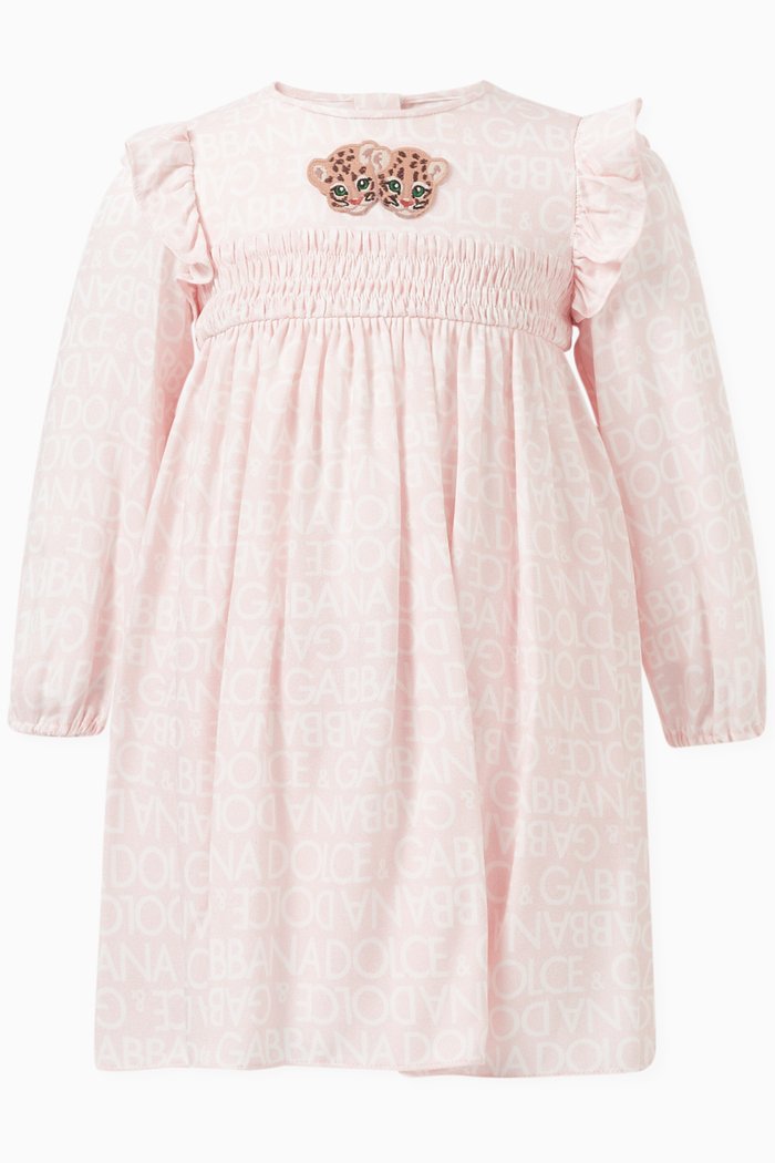 

Logomania Ruffled Dress in Cotton, Pink