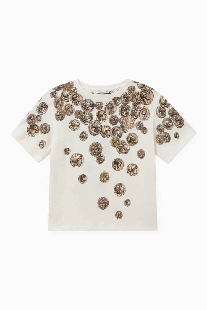 Ombré Coin-print T-shirt in Cotton-jersey, White