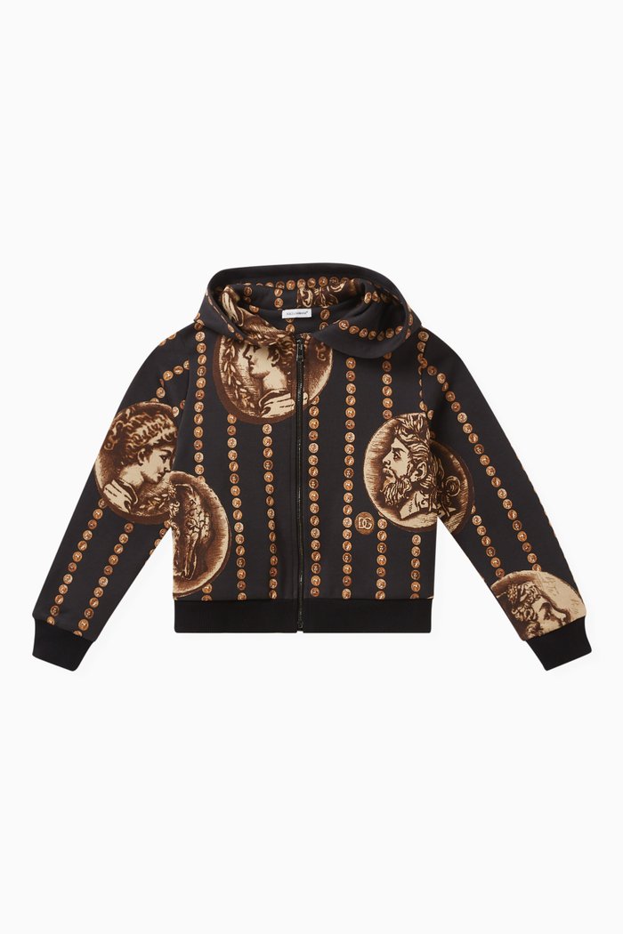 Coin Zip-up Hoodie in Cotton, Black
