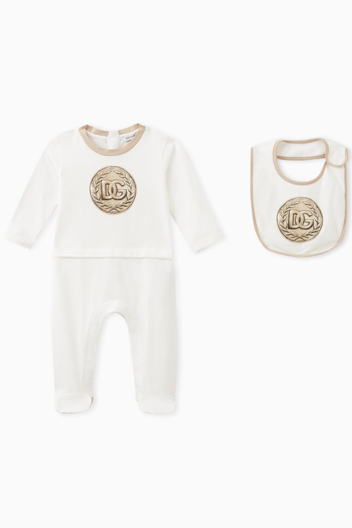 

Logo-print Sleepsuit Set in Cotton, White