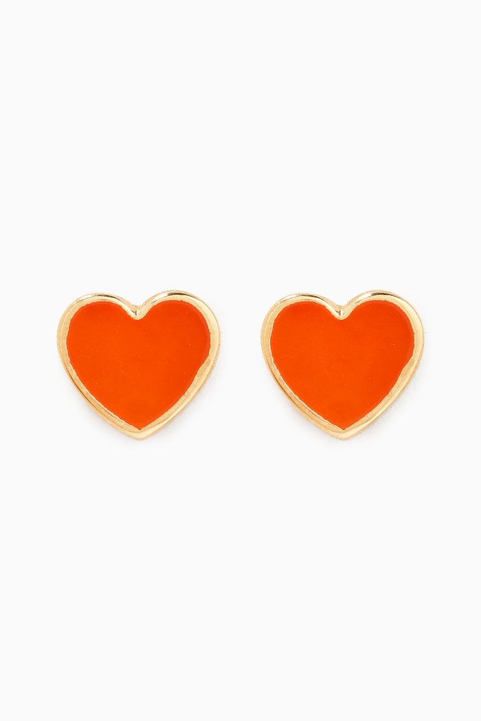 Mini Heart Enamel Stud Earrings in 18kt Gold, Yellow