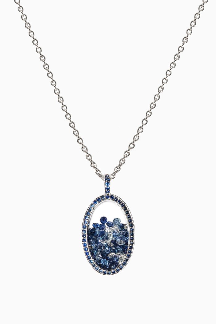 

Shaker Diamond & Blue Sapphire Necklace in 18kt White Gold