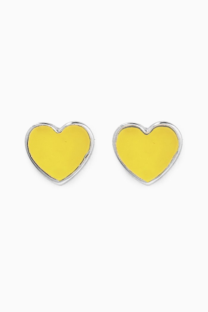 

Mini Heart Enamel Stud Earrings in 18kt White Gold