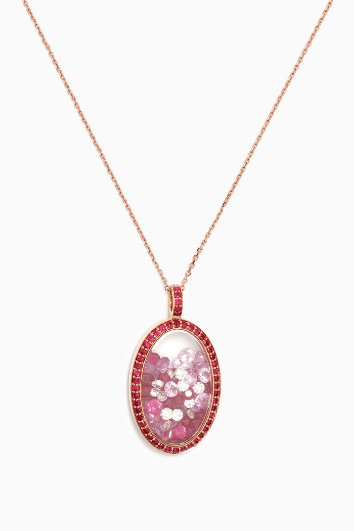 

Shaker Diamond, Pink Sapphire & Ruby Necklace in 18kt Rose Gold