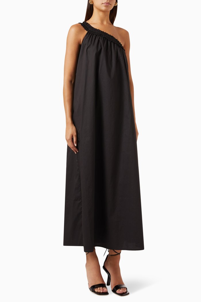 

Ryan One-shoulder Maxi Dress in Cotton, Black