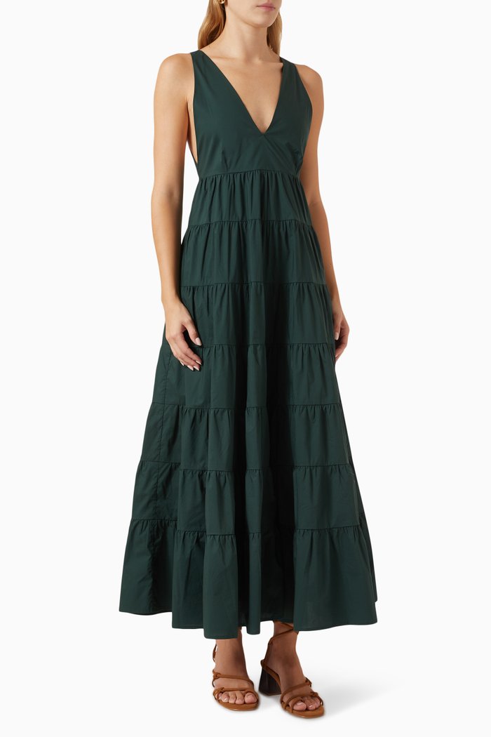 

Ryan V-Neck Maxi Dress in Cotton, Green