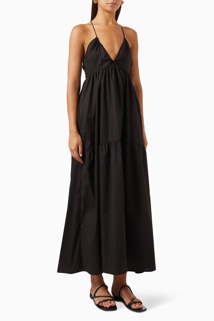 Hana Maxi Dress in Cotton, Black