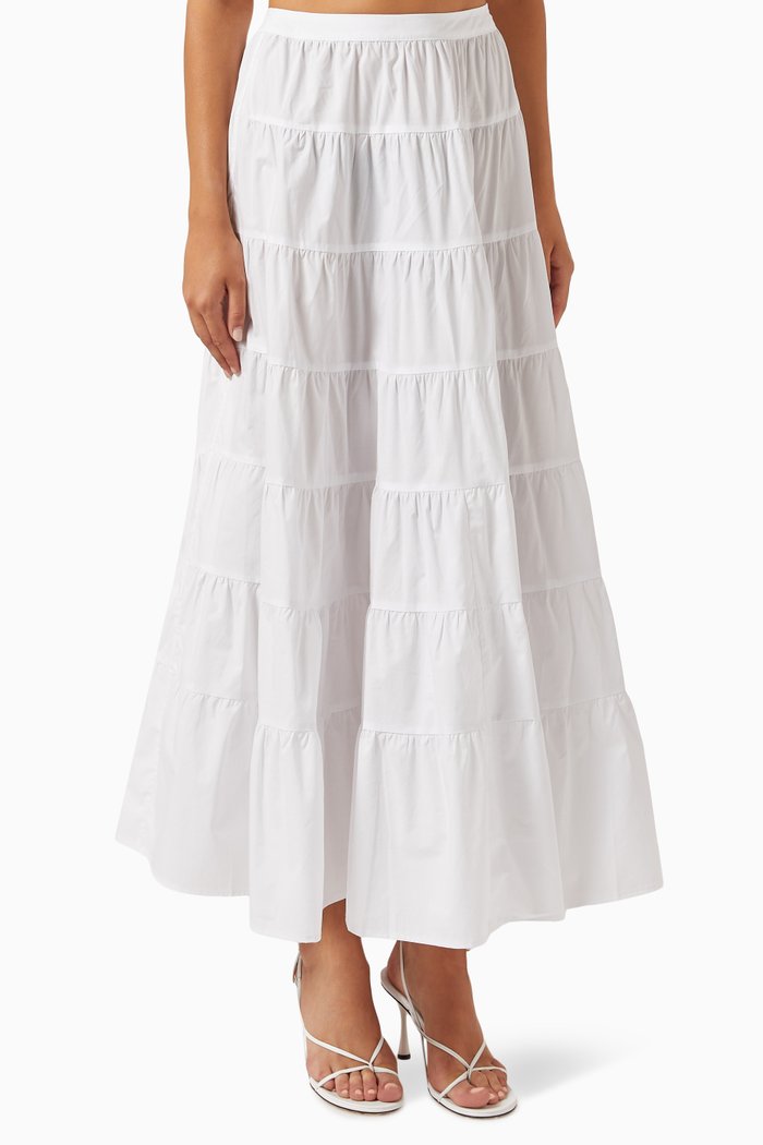 

Syd Tiered Maxi Skirt in Cotton, White
