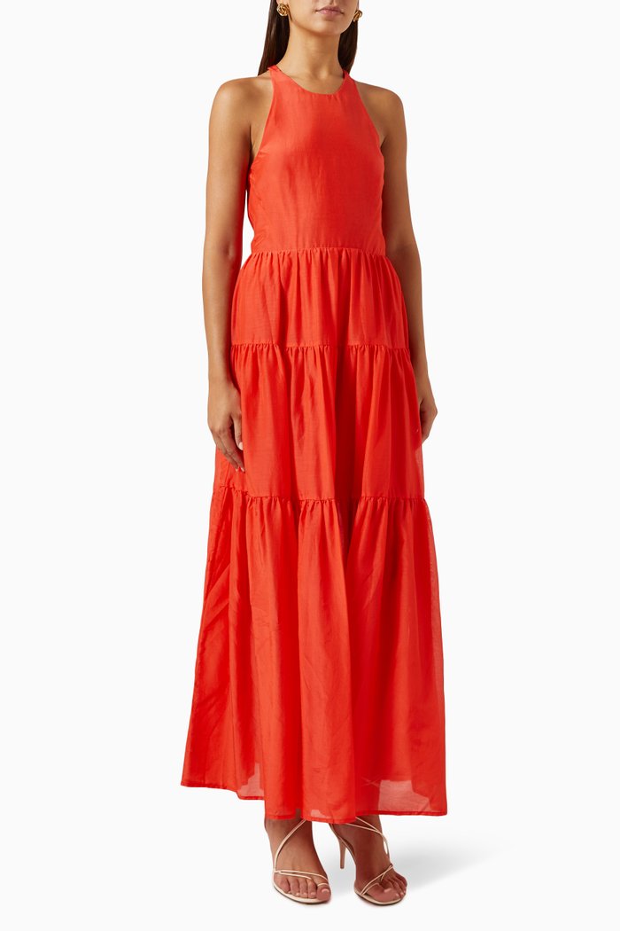 

Emmeline Tiered Maxi Dress in Cotton-silk Blend, Red