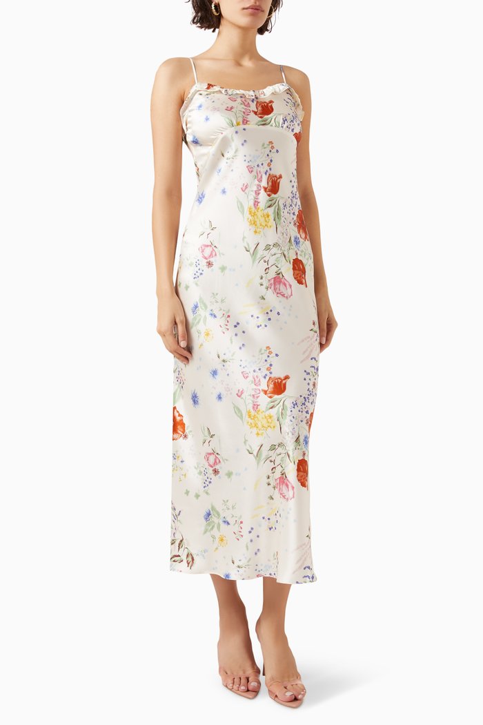 

Aribella Floral-print Midi Dress in Silk-charmeuse, Multicolour