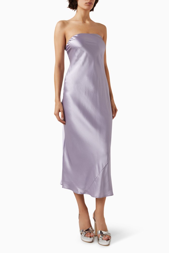 

Joana Strapless Midi Dress in Silk-charmeuse, Purple