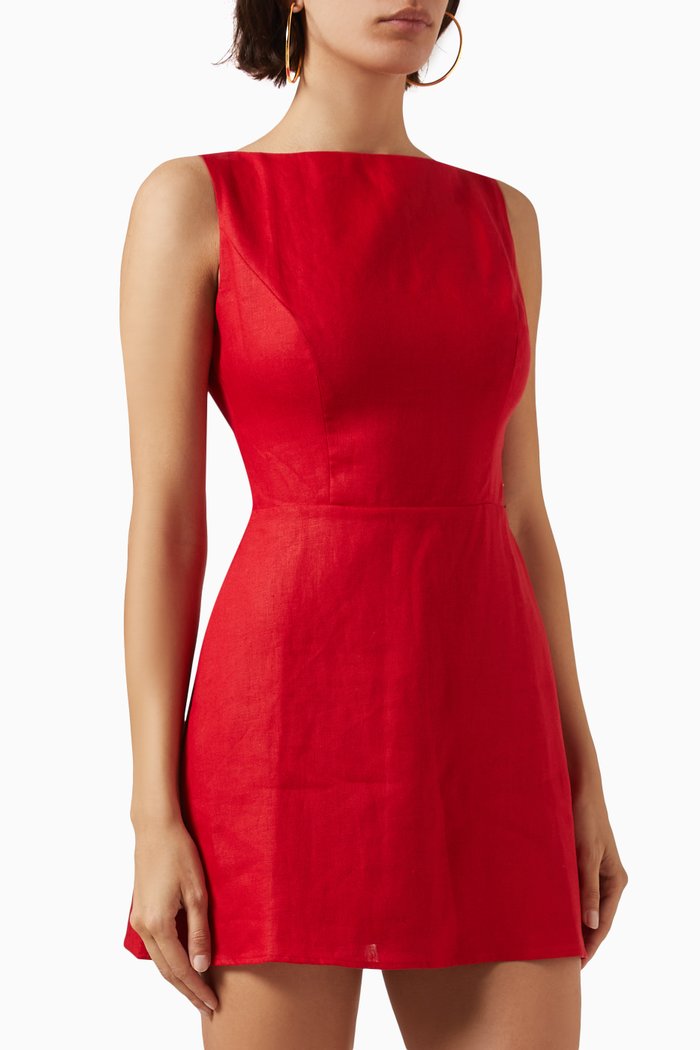 

Zenni Mini Dress in Linen, Red