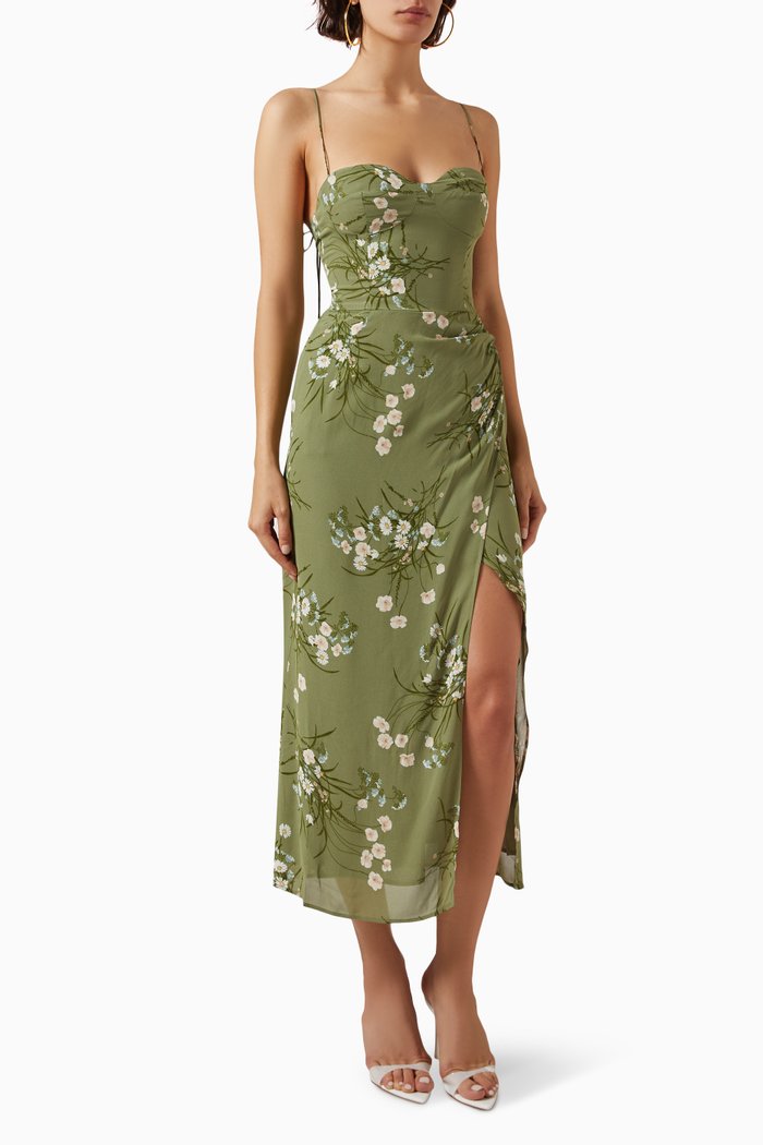 

Kourtney Floral-print Midi Dress in Georgette, Green