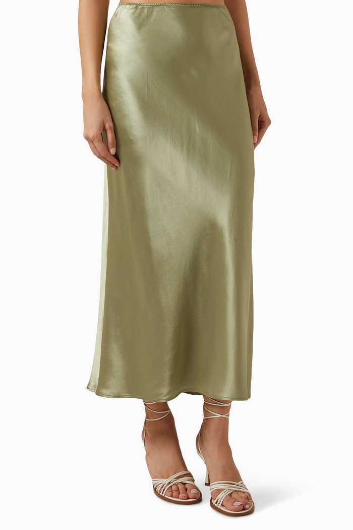 

Layla Midi Skirt in Silk-charmeuse, Green