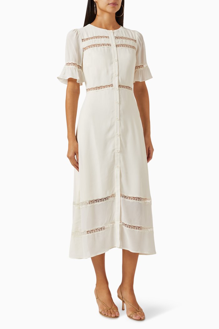 

Woodson Ruffled Midi Dress in Viscose, Neutral