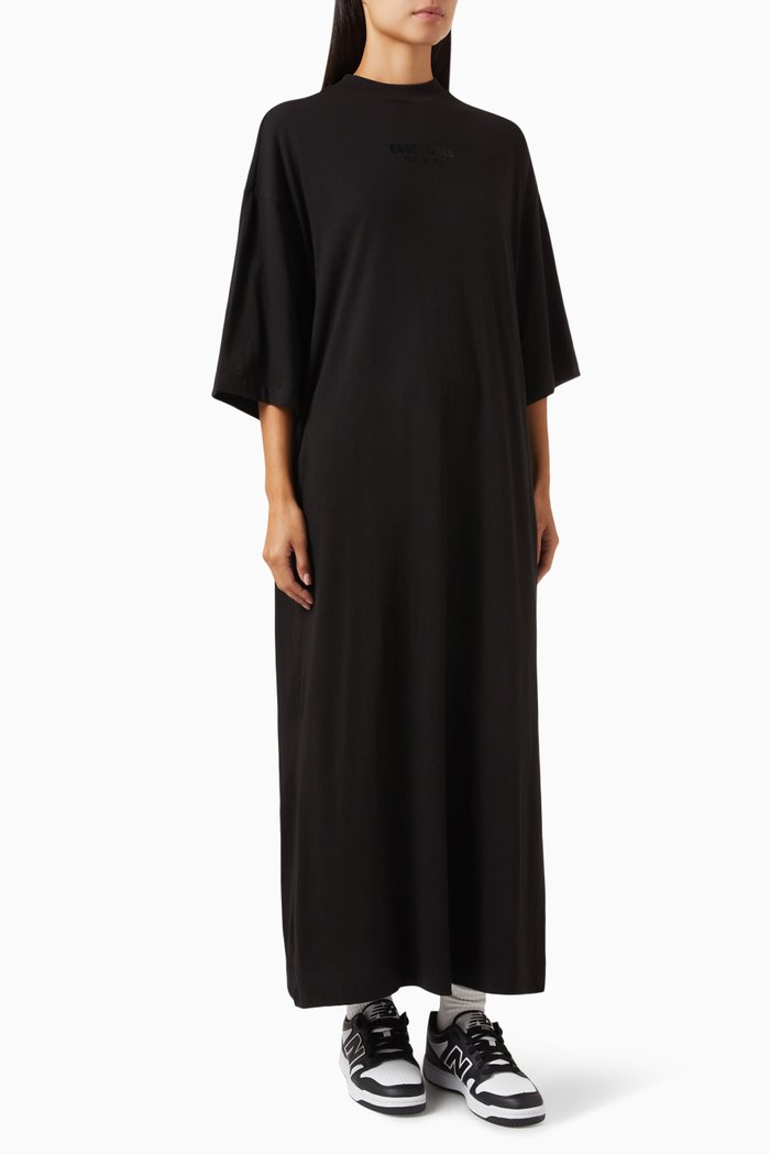 

3/4 Sleeve Maxi Dress in Cotton-jersey, Black