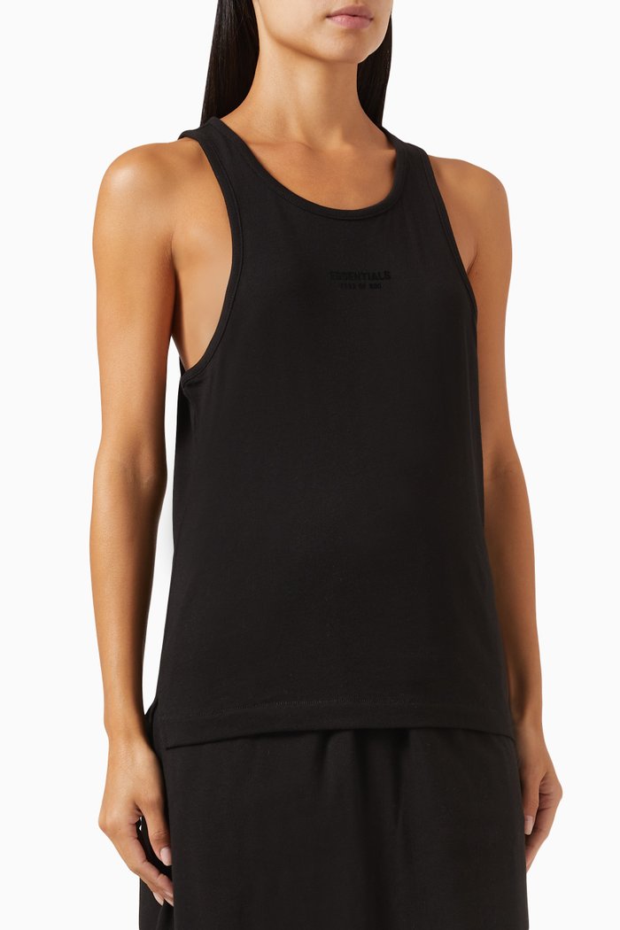 

Flocked Logo Tank Top in Cotton-jersey, Black