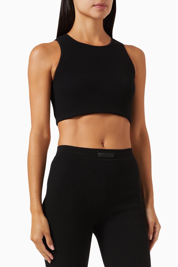 Sports Crop Tank Top in Cotton-blend, Black