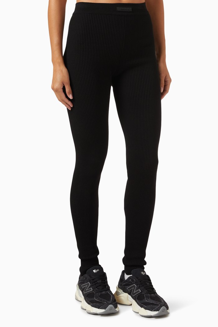 

Ribbed Leggings in Cotton-blend, Black