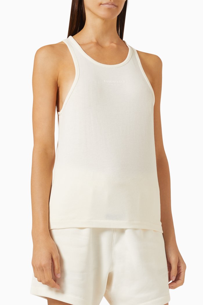 Flocked Logo Tank Top in Cotton-jersey, White