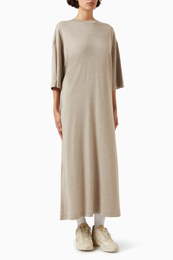 

3/4 Sleeve Maxi Dress in Cotton-jersey, Grey