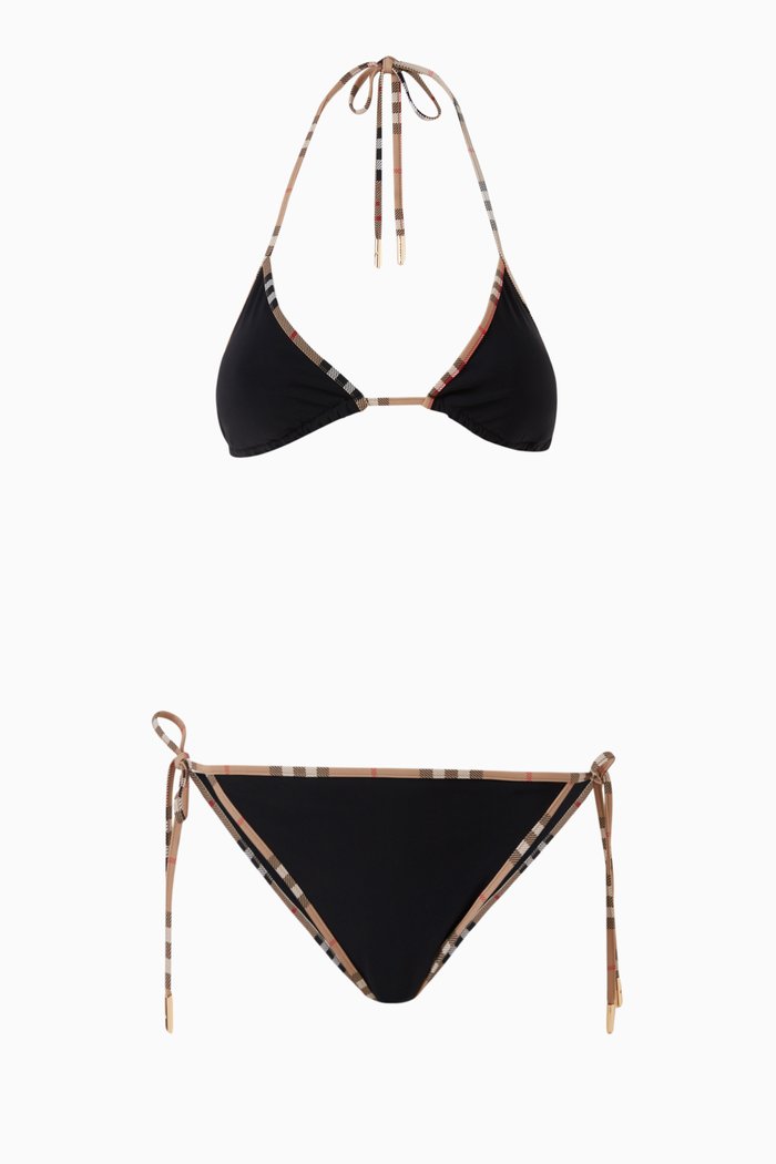 

Check Triangle Bikini Set in Stretch-nylon, Black