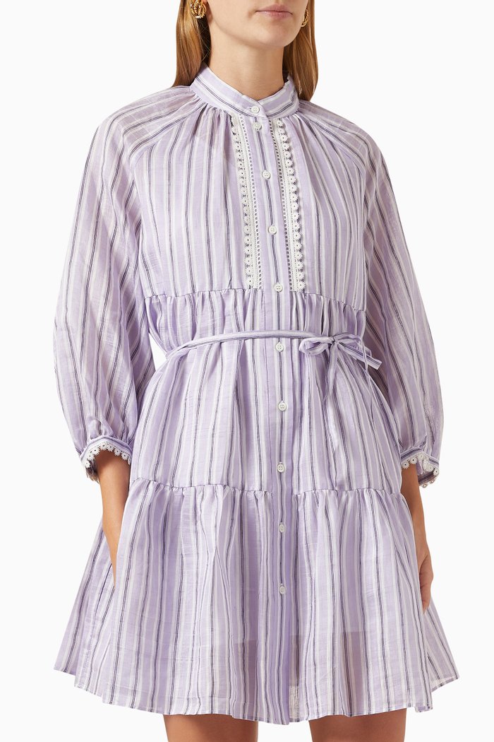 

Juliana Belted Dress in Linen, Purple