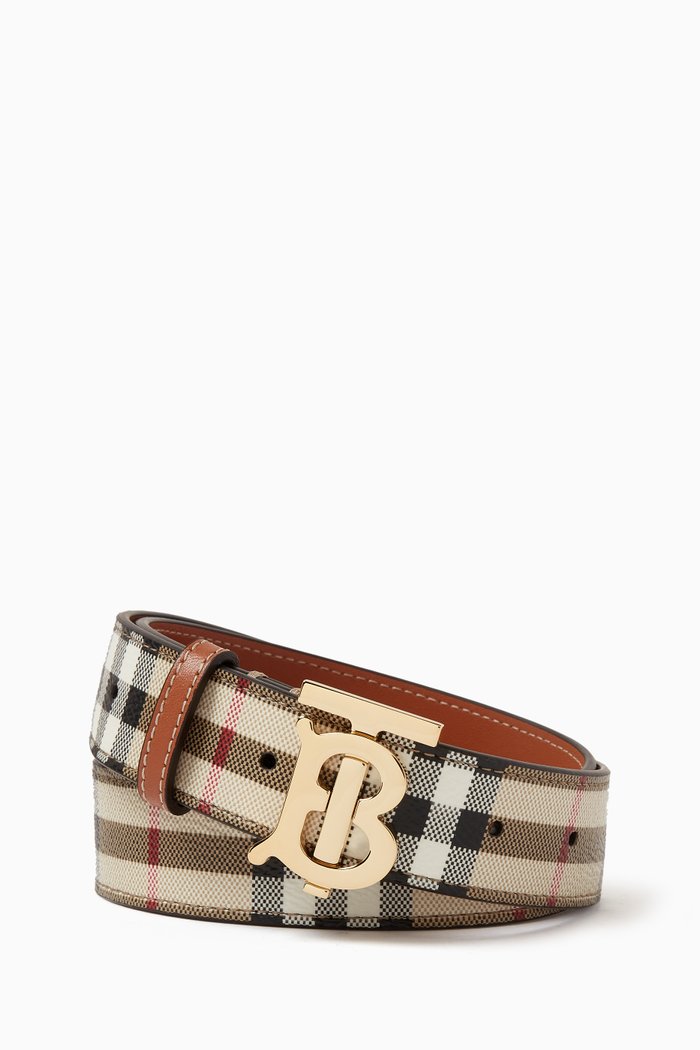 

TB Belt in Vintage Check Canvas & Leather, Neutral