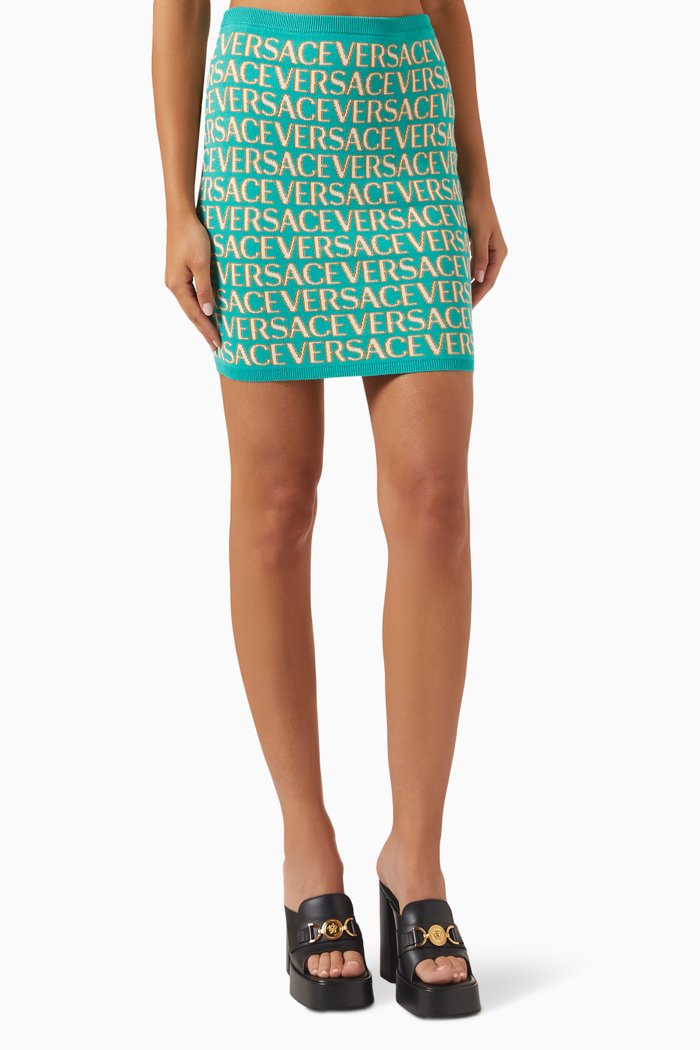 

All-over Logo Skirt in Cotton-knit, Blue