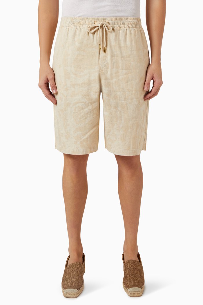 Barocco Print Shorts in Denim Chambray, Neutral