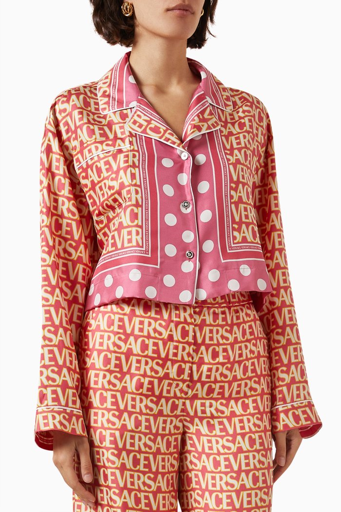 Logo Crop Shirt in Silk, Multicolour