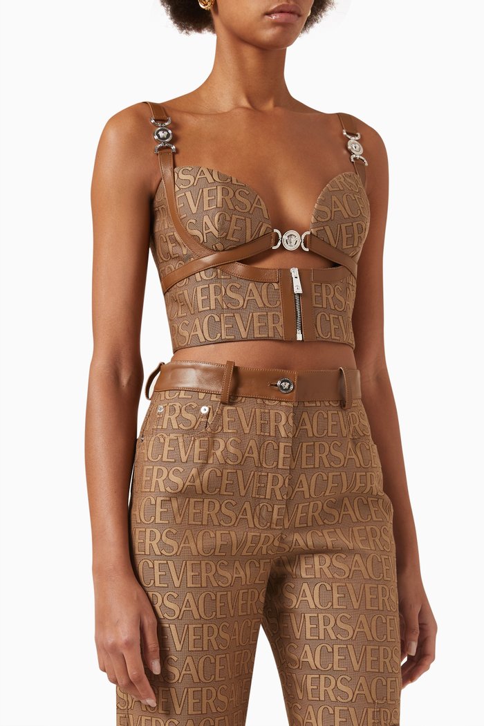 

All-over Logo Bustier Top in Cotton, Brown