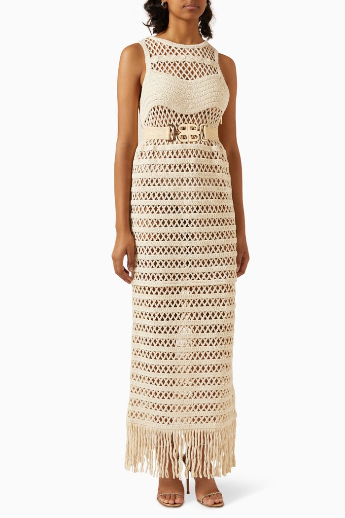 Amari Crochet Maxi Dress, Neutral