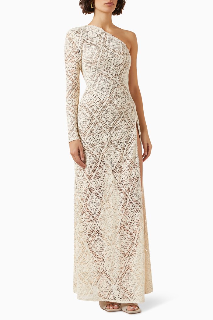 

Ameena One-shoulder Dress in Lace, Neutral