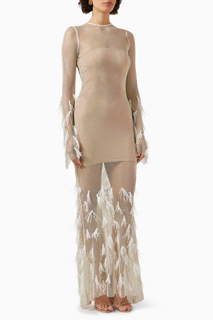 

Giza Maxi Gown in Mesh, Neutral