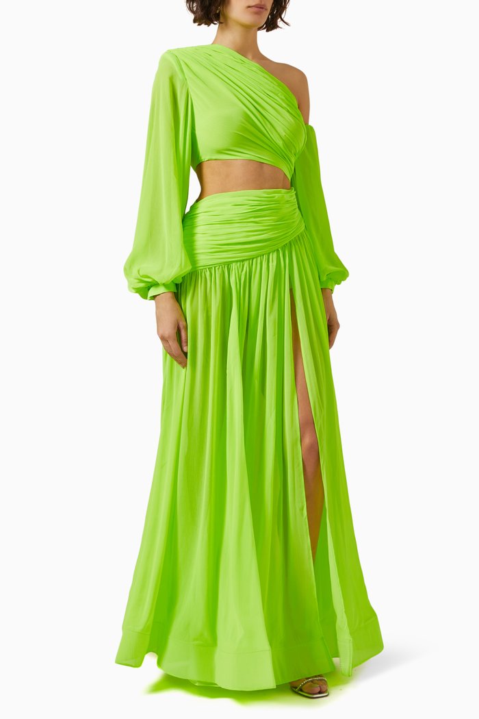 

Japera One-shoulder Cut-out Gown, Green