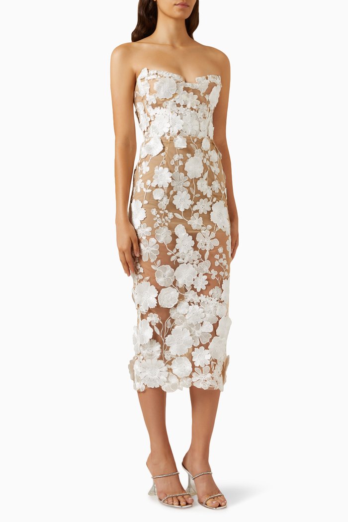 

Jasmine Midi Dress in Lace, White