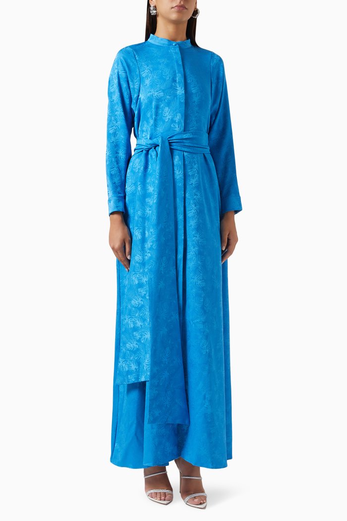 

Palm Belted Maxi Dress in Jacquard, Blue