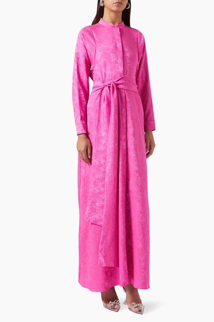 

Palm Belted Maxi Dress in Jacquard, Pink