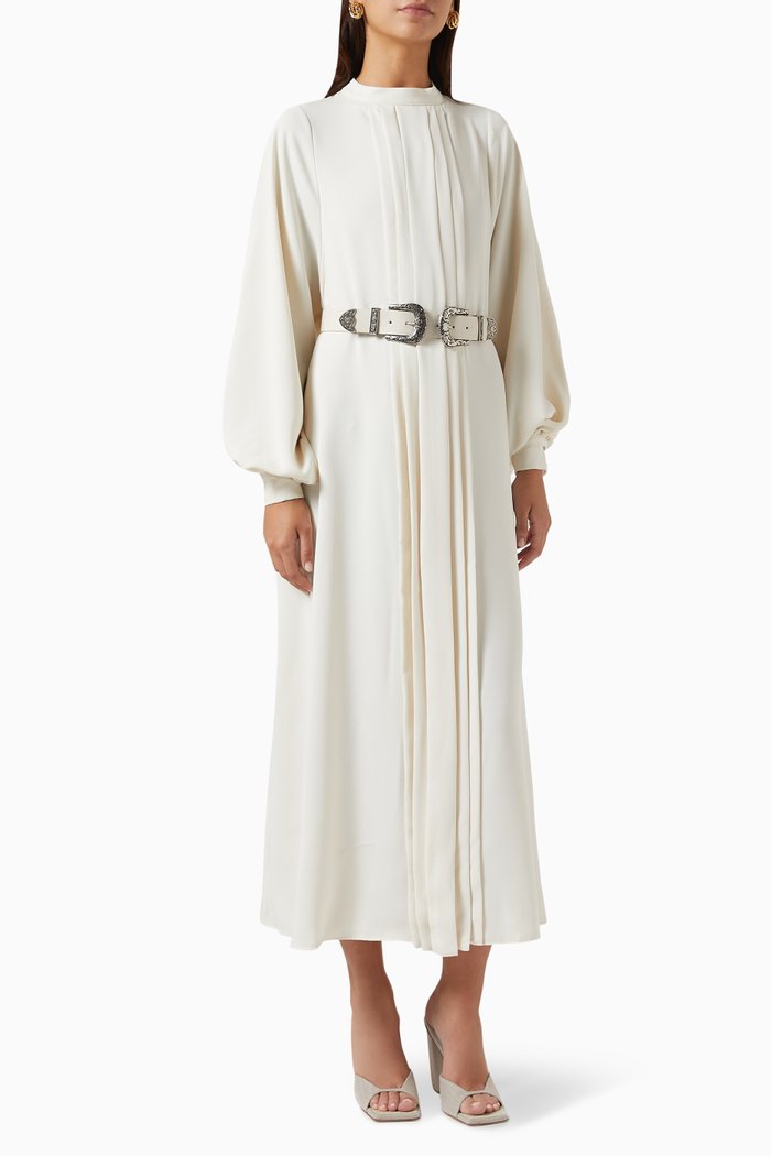 

Edgan Pleated Midi Dress, Neutral